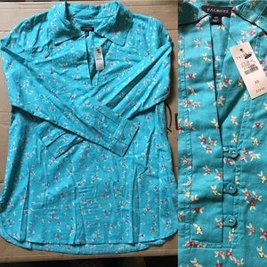 Talbots partial buttoned floral blouse